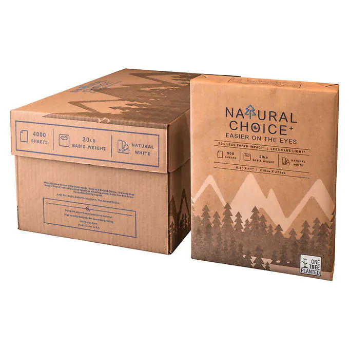 Natural Choice® Natural-White 20 lb. Multipurpose Copy Paper 8.5x11 in. 500 Sheets per Ream - Eco-Friendly | Less Blue Light | Easier on the Eyes